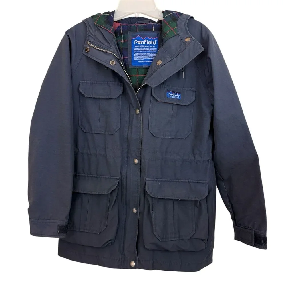 Penfield Women’s Utility Field Jacket 60/40 Navy Blue Sz S Flannel Lined Hood